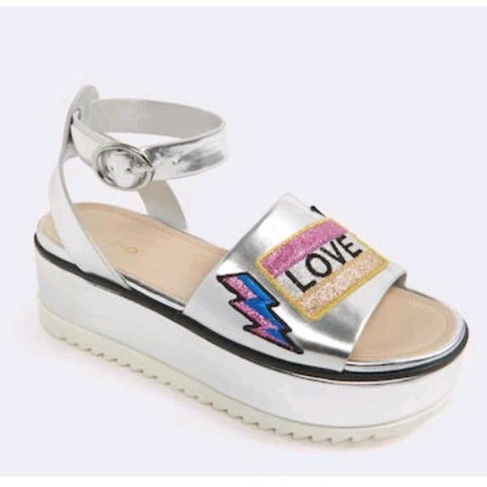 ALDO Silver Chrome Adjustable Strap Wedge Platform Sandals Sporty 2000s Pop 7.5